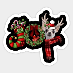 Christmas Joy Dwarf Stocking Reindeer White Chihuahua Sticker